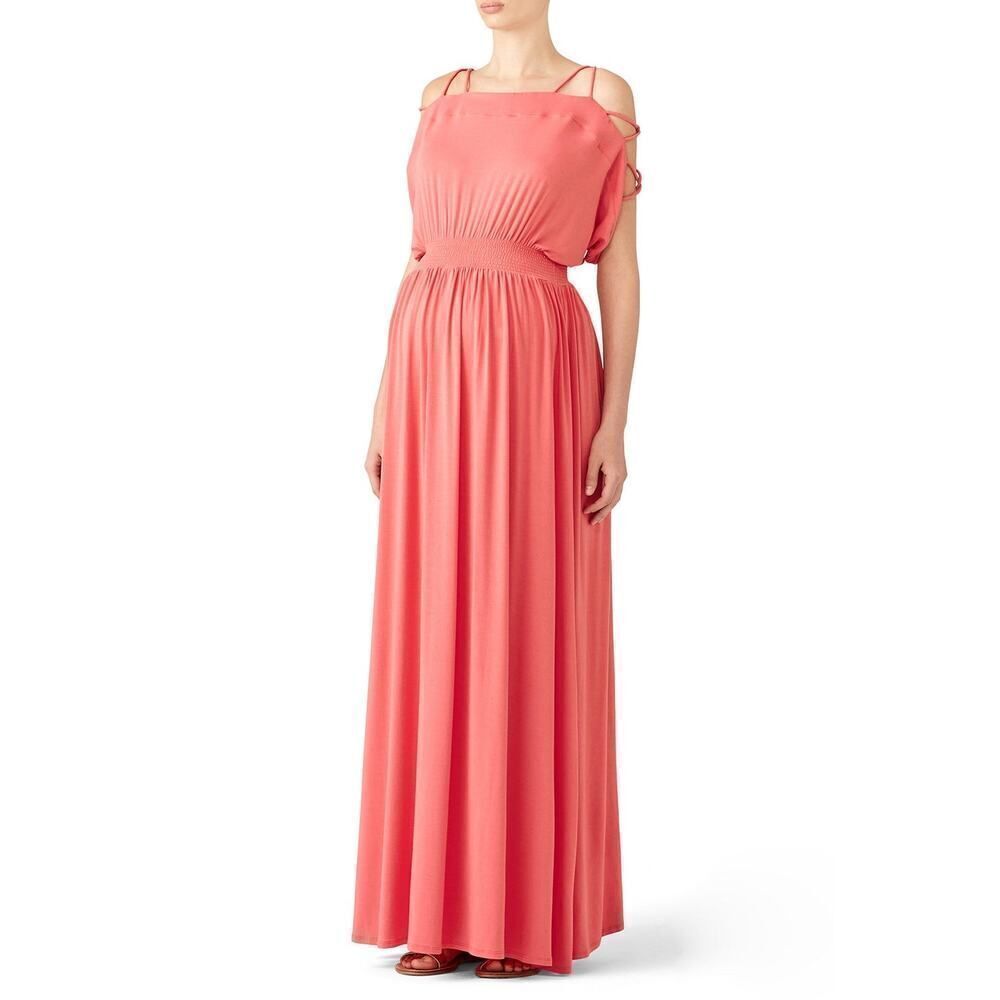 Ingrid & Isabel Maxi Dress Women's Med Maternity Coral Empire Waist Strappy RTR